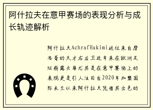 阿什拉夫在意甲赛场的表现分析与成长轨迹解析